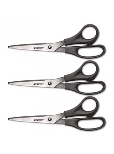 Westcott Products - Westcott - Three Pack Value Pack Scissors, 8" Length, 3-1/2" Cut, Black - Sold As 1 Pack - Economical general purpose shears for both home and office use. - Rust-resistant stainless steel blades with comfortable plastic handles