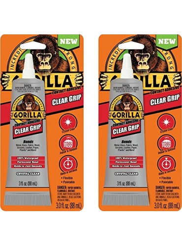 Gorilla Clear Grip Contact Adhesive, Waterproof, 3 ounce, Clear, (Pack of 2)