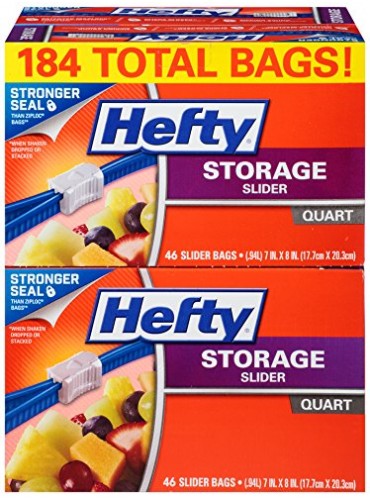 Hefty Slider Storage Bags - Quart Size, 4 Boxes of 46 Bags (184 Total)