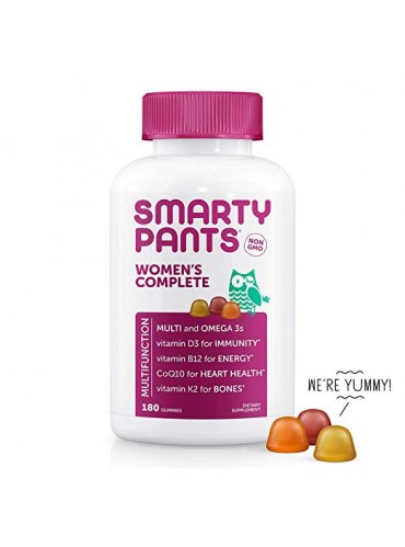 SmartyPants Women's Complete Gummy Vitamins: Gluten Free, Multivitamin, CoQ10, Folate (Methylfolate), Vitamin K2, Vitamin D3, Biotin, Methyl B12, Omega 3 DHA/EPA Fish Oil, 180 count (30 Day Supply)