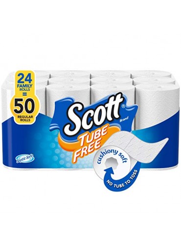  Scott Tube-Free Toilet Paper, 24 Family Rolls, Bath Tissue