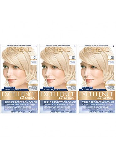 L'Oreal Paris Excellence Creme Permanent Hair Color, 01 Extra Light Ash Blonde (Pack of 3)