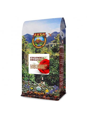 Java Planet - Colombian USDA Organic Coffee Beans, Fair Trade, Rain Forest Alliance, Low Acid, Medium Dark Roast, Whole Bean Coffee, Arabica Coffee, Gourmet Specialty Grade A - (1lb)