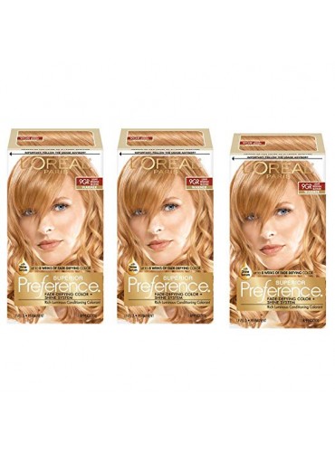 L'Oréal Paris Superior Preference Fade-Defying + Shine Permanent Hair Color, 9GR Light Golden Red (3 Count) Hair Dye