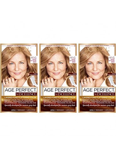 L'Oréal Paris Age Perfect Permanent Hair Color, 6.5G Lightest Soft Golden Brown,3 count