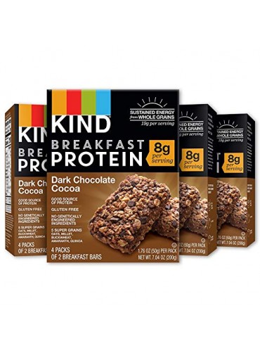 KIND Breakfast Bars,Dark Chocolate Coca Bars, 8g Protein, Gluten Free, 4 count (pack of 4)