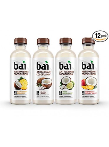 Bai Coconut Flavored Water, Cocofusions Variety Pack II, 18 Fluid Ounce Bottles, 12 count, 3 each of Andes Coconut Lime, Madagascar Coconut Mango, Molokai Coconut, Puna Coconut Pineapple