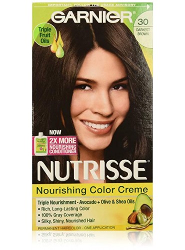 Garnier Nutrisse Nourishing Hair Color Creme, 30 Darkest Brown (Sweet Cola), 3 Count (Packaging May Vary)