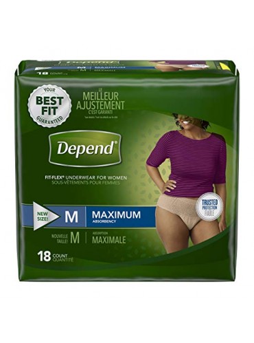 Depend FIT-FLEX Incontinence Underwear for Women, Maximum Absorbency, L, Tan 17 Count(pack of 2))