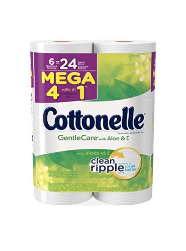 Cottonelle Gentle Care Toilet Paper, Sensitive Bath Tissue, Aloe & Vitamin E, 6 Mega Toilet Paper Rolls