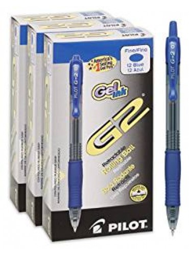 Pilot G2 Gel Ink Pen, Retractable, Refillable, Blue Ink, 0.7mm Fine - Dozen Pack