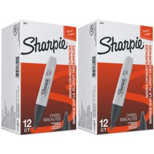 Sharpie Permanent Markers, Chisel Tip, Black, 2 Dozens