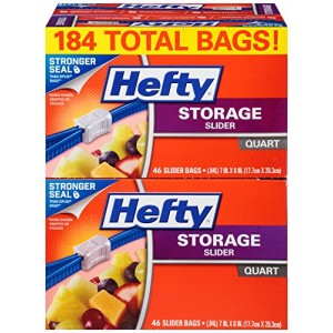 Hefty Slider Storage Bags - Quart Size, 4 Boxes of 46 Bags (184 Total)