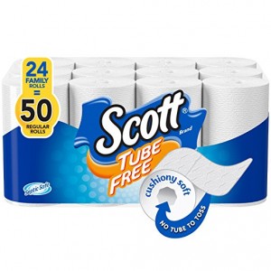 Scott Tube-Free Toilet Paper, Family Roll, 24 Rolls, Bath Tissue