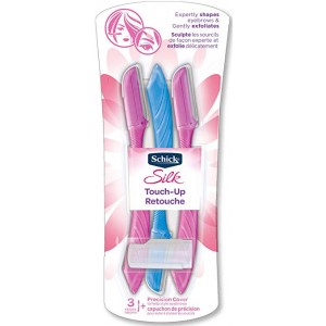 Schick Silk Touch-Up Multipurpose Exfoliating Dermaplaning Tool, Eyebrow Razor, and Facial Razor with Precision Cover, 3 Count