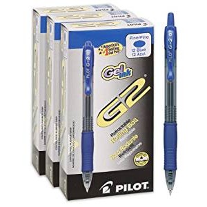 Pilot G2 Gel Ink Pen, Retractable, Refillable, Blue Ink, 0.7mm Fine - Dozen Pack