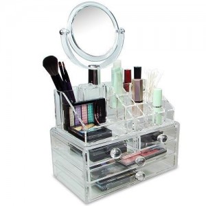 Ikee Design Luxury Acrylic Cosmetic Make Up Organizer With Two Sided Mirror