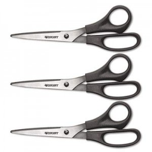 Westcott Products - Westcott - Three Pack Value Pack Scissors, 8" Length, 3-1/2" Cut, Black - Sold As 1 Pack - Economical general purpose shears for both home and office use. - Rust-resistant stainless steel blades with comfortable plastic handles