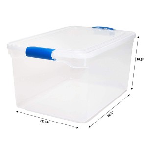 Homz Plastic Storage, Modular Stackable Storage Bins with Blue Latching Handles, 66 Quart, Clear, 2-Pack