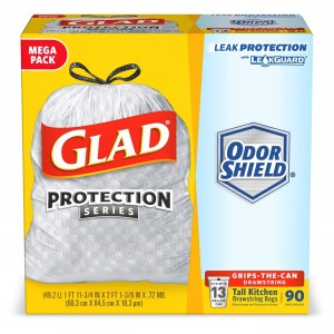 Glad Tall Kitchen Protection Series Drawstring Trash Bags - 13 Gallon White Trash Bag - 90 Count
