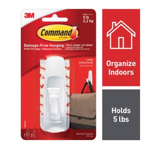 Command by 3M Large Utility Hooks, Holds 5 pounds, Organize without Tools, 1 Hook