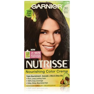 Garnier Nutrisse Nourishing Hair Color Creme, 30 Darkest Brown (Sweet Cola), 3 Count (Packaging May Vary)
